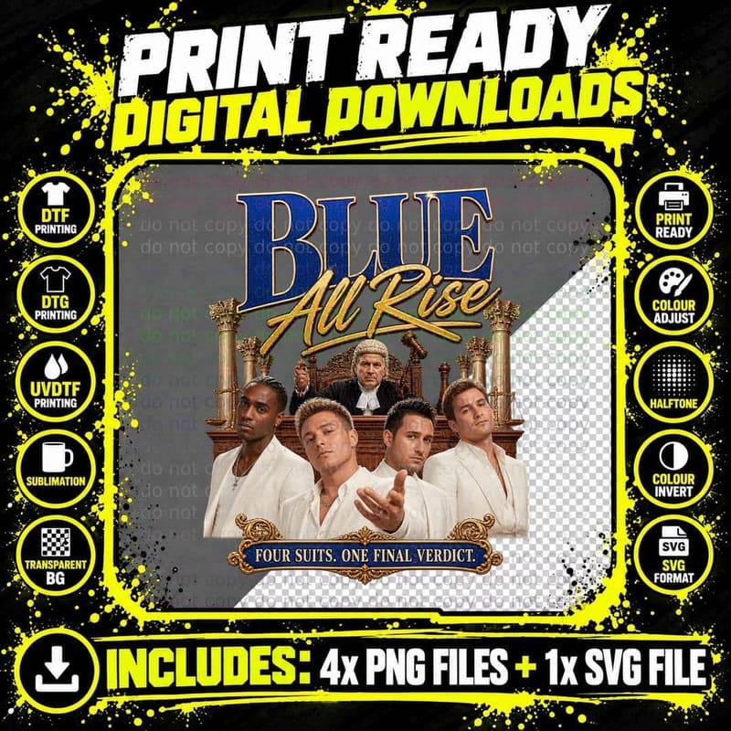 Blue Vintage All Rise 2001 British Boyband Pop Music Tee Png SVG Digital Bundle
