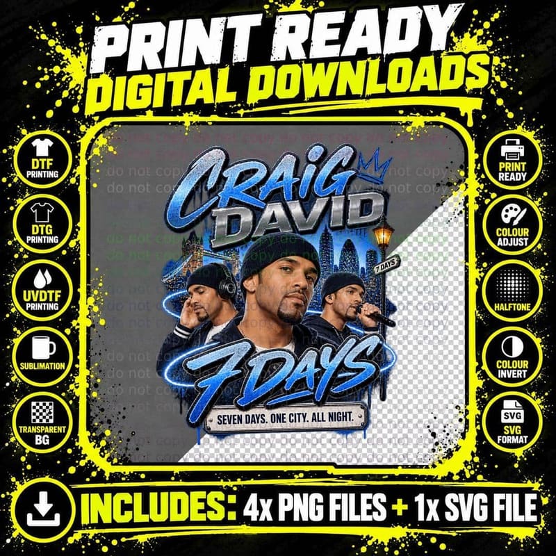 Craig David Retro 7 Days 2000 UK Garage R&B Music Tee Png SVG Digital Bundle