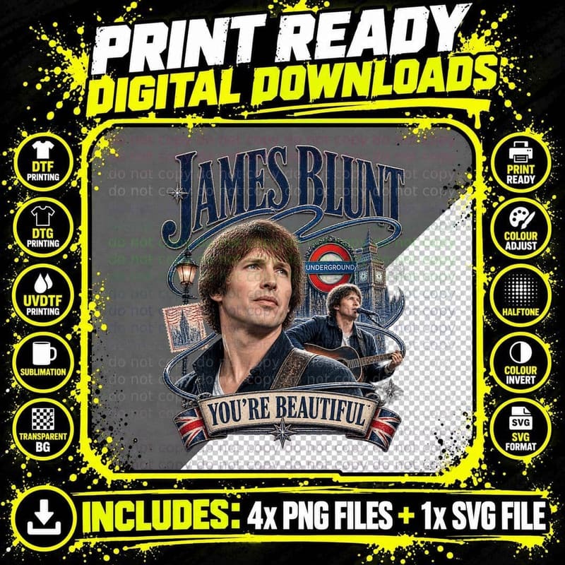 James Blunt Vintage Music You're Beautiful Retro Png SVG Digital Bundle