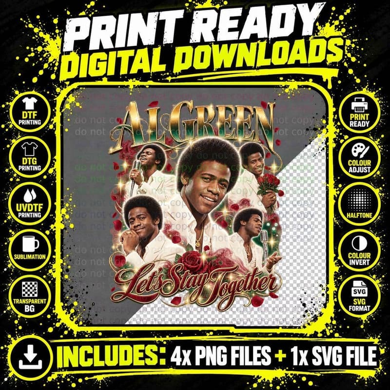 Al Green Vintage Bootleg Photo Collage Let's Stay Png SVG Digital Bundle