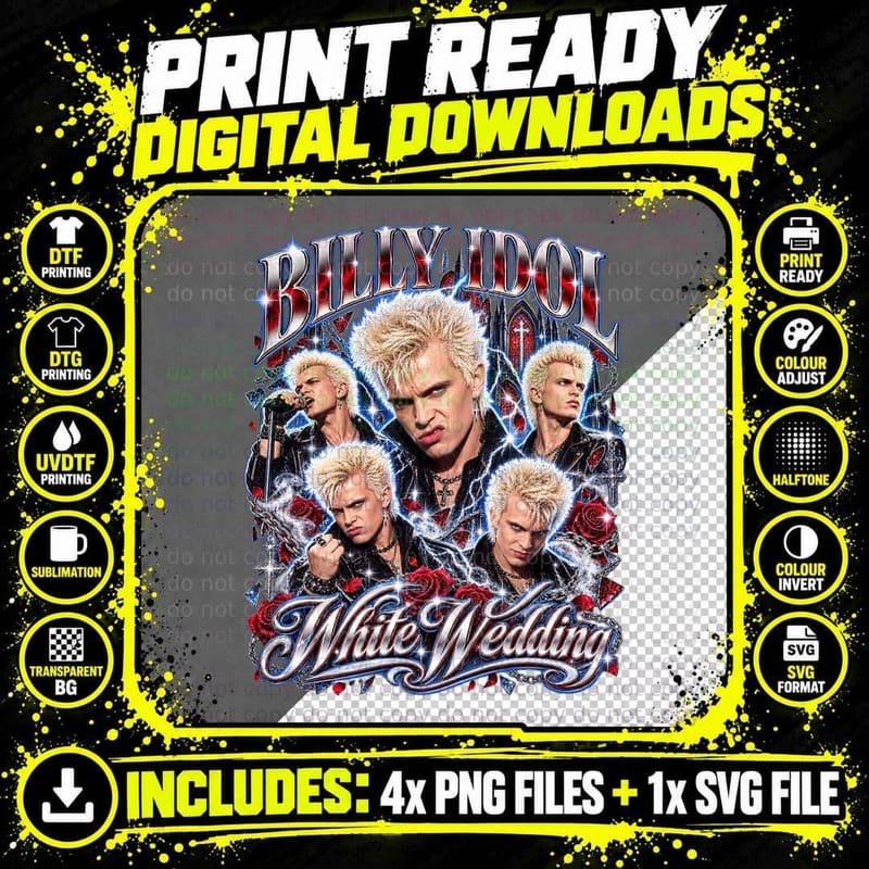 Billy Idol Vintage White Wedding 1984 Punk Rock Gothic Png SVG Digital Bundle