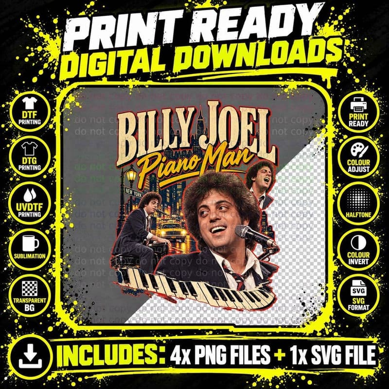 Billy Joel Vintage Piano Man 1973 Classic Rock Pop Music Png SVG Digital Bundle