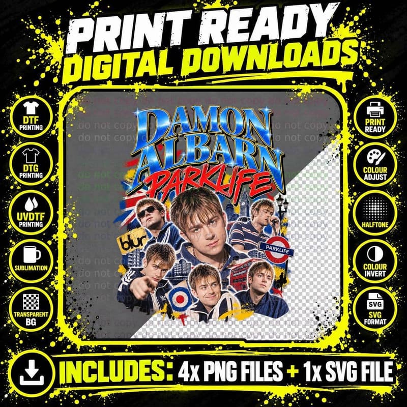 Blur Vintage Bootleg Damon Albarn Parklife 90s Britpop Png SVG Digital Bundle
