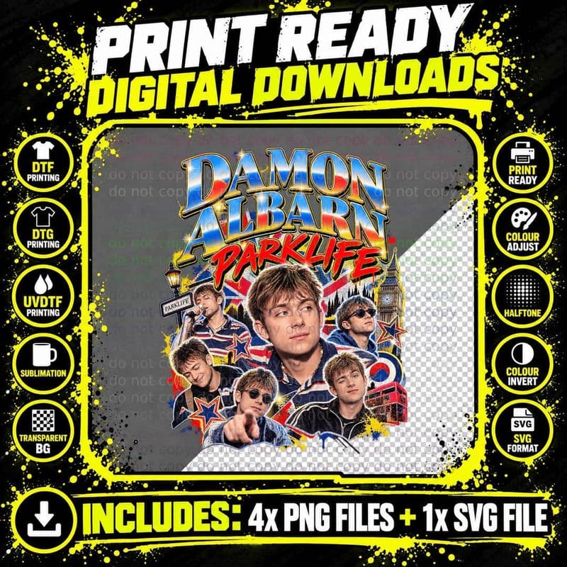 Blur Vintage Damon Albarn Parklife 90s Britpop Indie Png SVG Digital Bundle