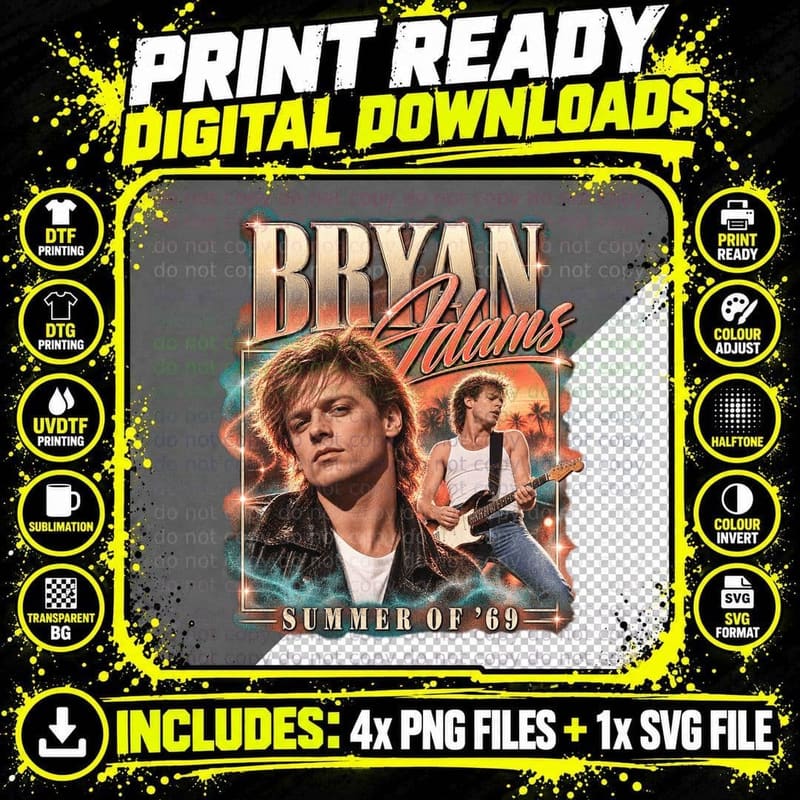 Bryan Adams Vintage Summer of 69 Retro 1985 Classic Rock Png SVG Digital Bundle