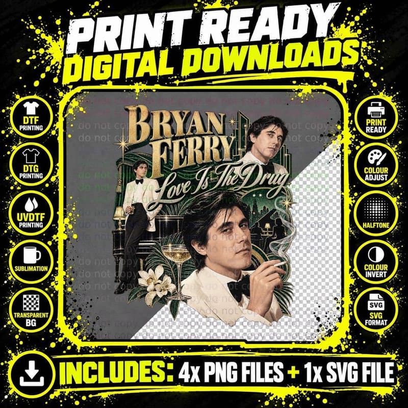 Bryan Ferry Vintage Love Is the Drug 1975 Roxy Music Png SVG Digital Bundle
