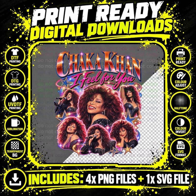 Chaka Khan Vintage Bootleg I Feel for You 1984 Funk Png SVG Digital Bundle