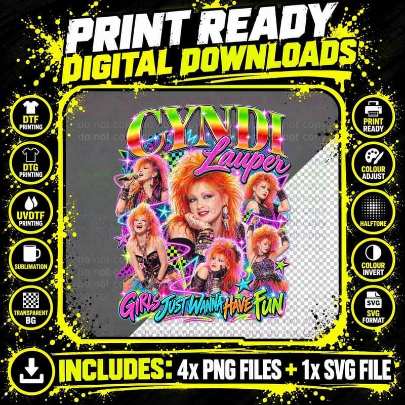 Cyndi Lauper Girls Just Wanna Have Fun Vintage 80s Pop Png SVG Digital Bundle