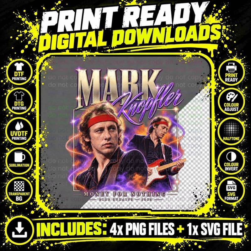 Dire Straits Vintage Mark Knopfler Money for Nothing Png SVG Digital Bundle