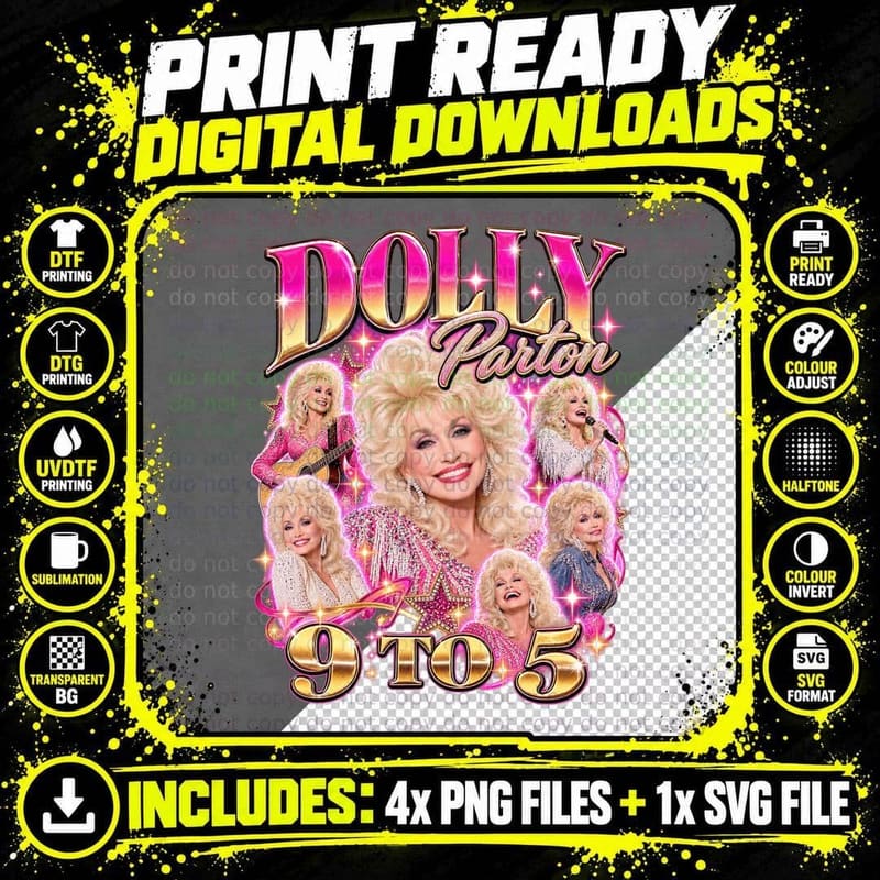 Dolly Parton 9 to 5 Vintage 80s Country Music Airbrush Png SVG Digital Bundle