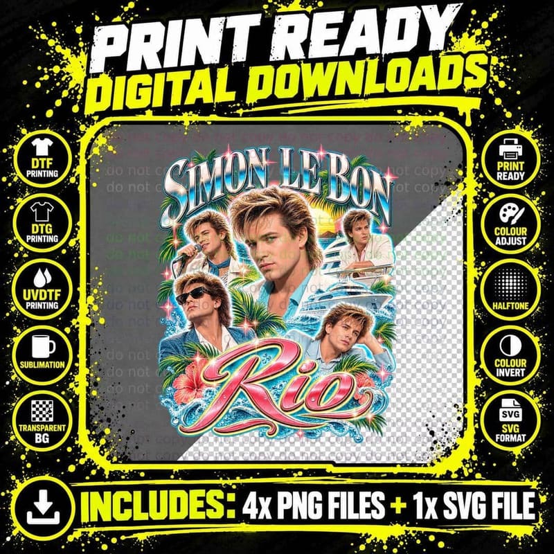 Duran Duran Vintage Simon Le Bon Rio 1984 New Romantic Png SVG Digital Bundle