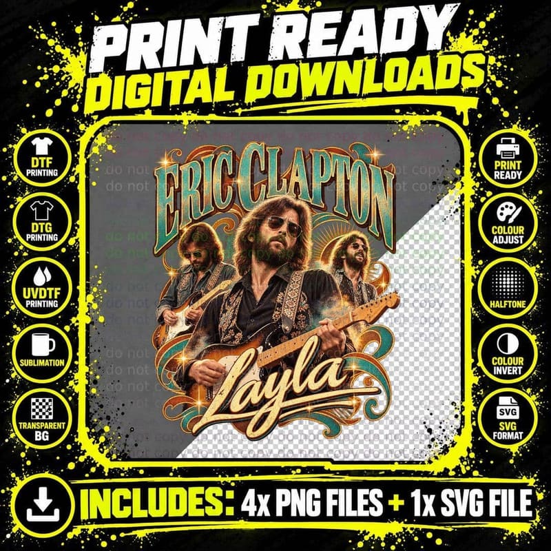 Eric Clapton Layla 1974 Blues Rock Vintage T-Shirt Png SVG Digital Bundle