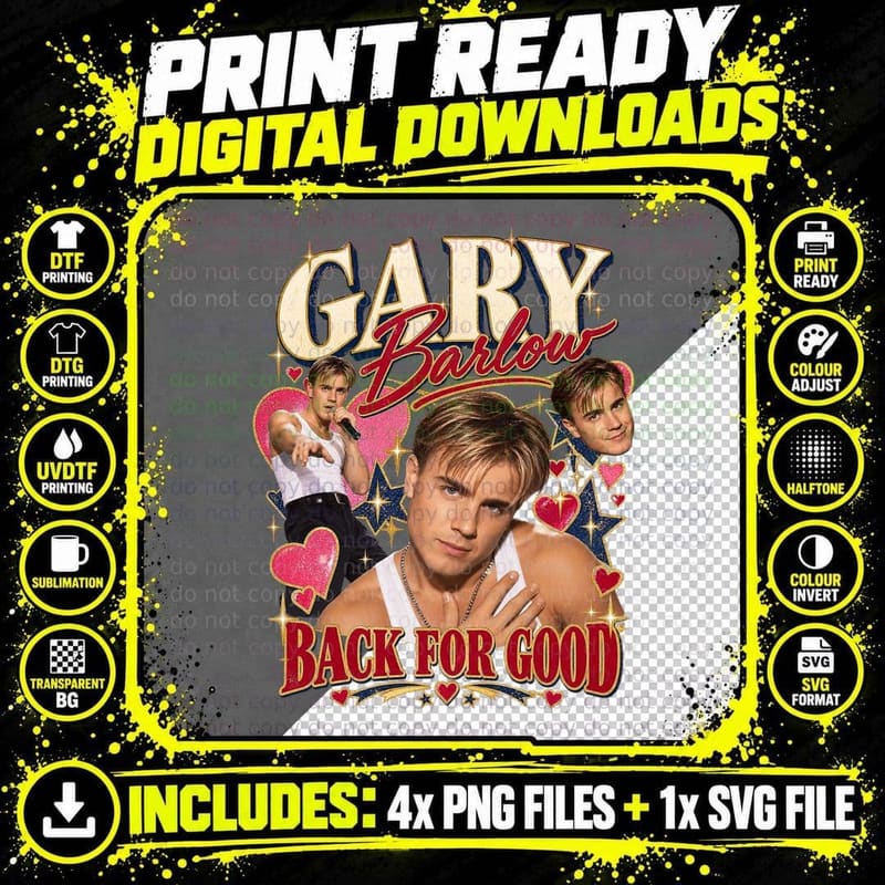 Gary Barlow Vintage Back for Good 1990s Take That Pop Png SVG Digital Bundle