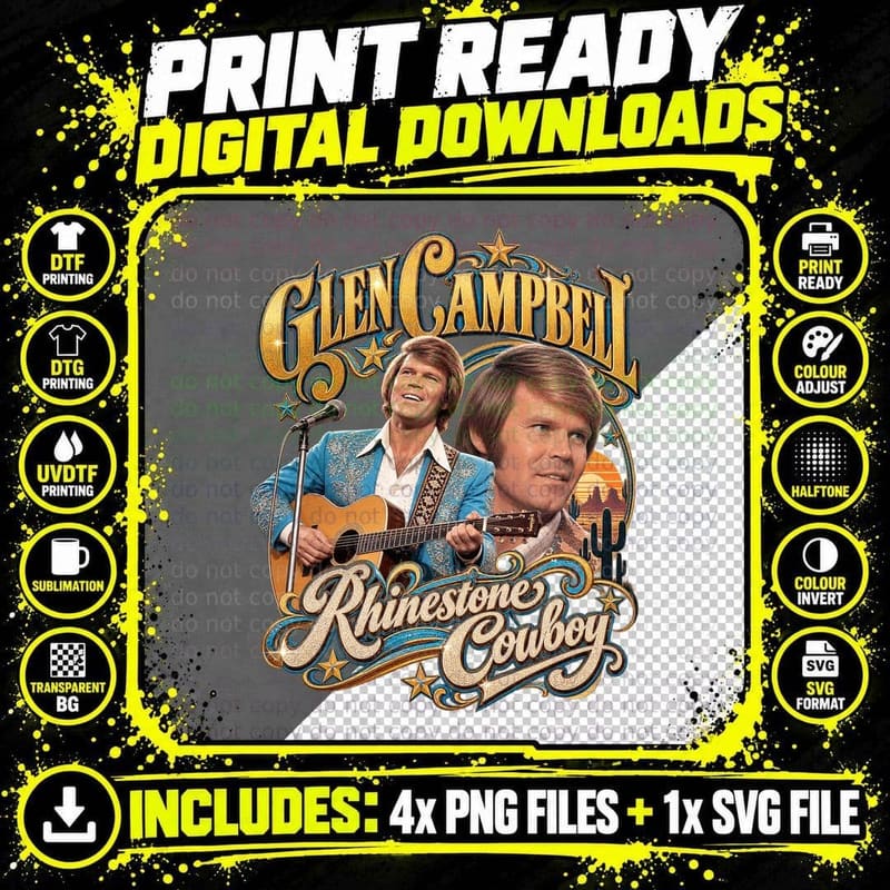 Glen Campbell Vintage Rhinestone Cowboy Retro Country Png SVG Digital Bundle
