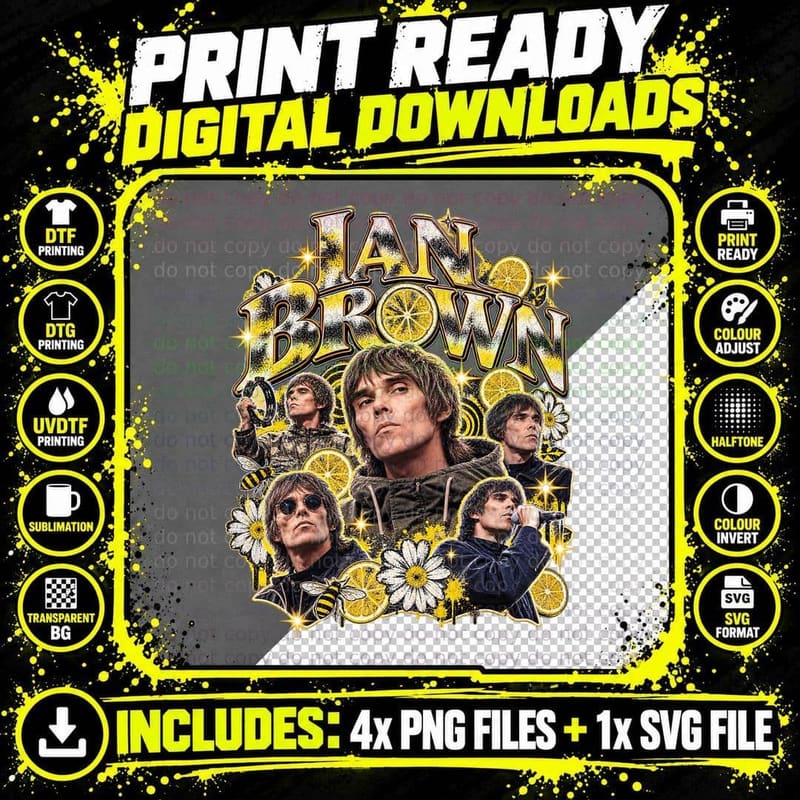 Ian Brown Vintage Bootleg Madchester Indie Psychedelic Png SVG Digital Bundle