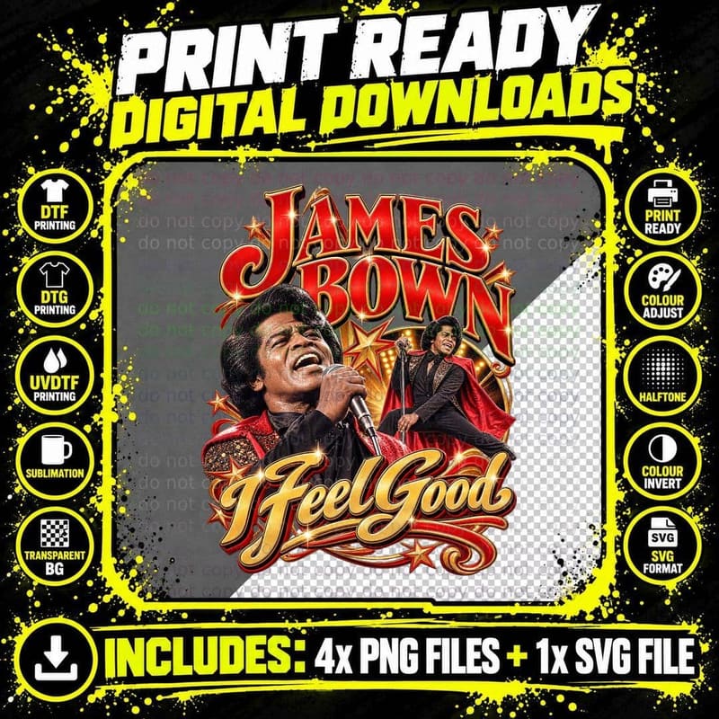 James Brown I Feel Good 1960s Funk Soul Concert Music Png SVG Digital Bundle