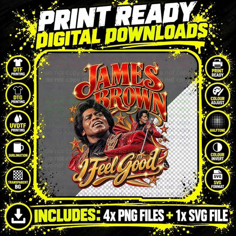 James Brown Vintage I Feel Good 1960s Funk Soul Concert Png SVG Digital Bundle