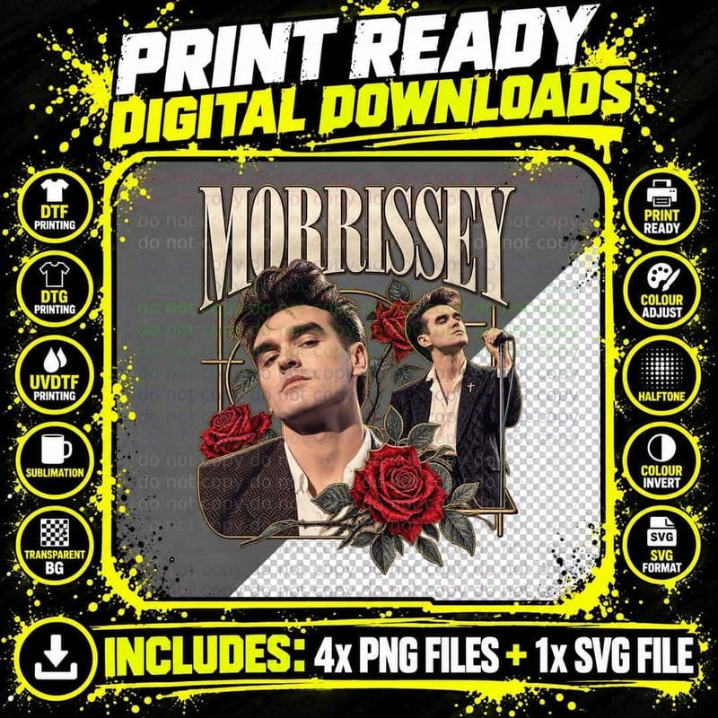Morrissey Vintage 1986 The Smiths Indie Rock Floral Png SVG Digital Bundle