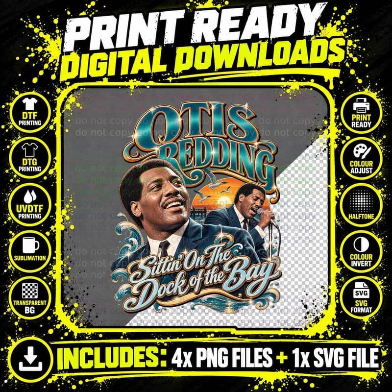Otis Redding Vintage Sittin' On The Dock of the Bay Soul Png SVG Digital Bundle