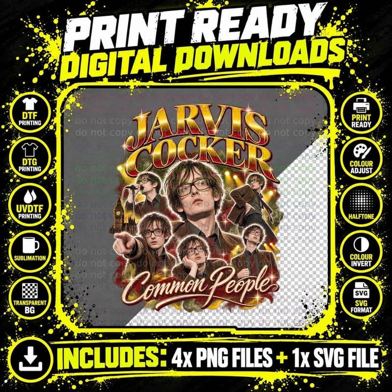 Pulp Vintage Bootleg Jarvis Cocker Common People 90s Png SVG Digital Bundle