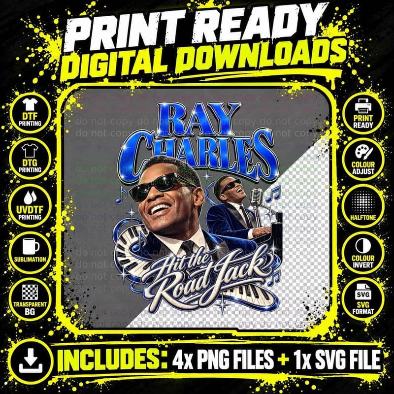Ray Charles Vintage Hit the Road Jack Rhythm and Blues Png SVG Digital Bundle
