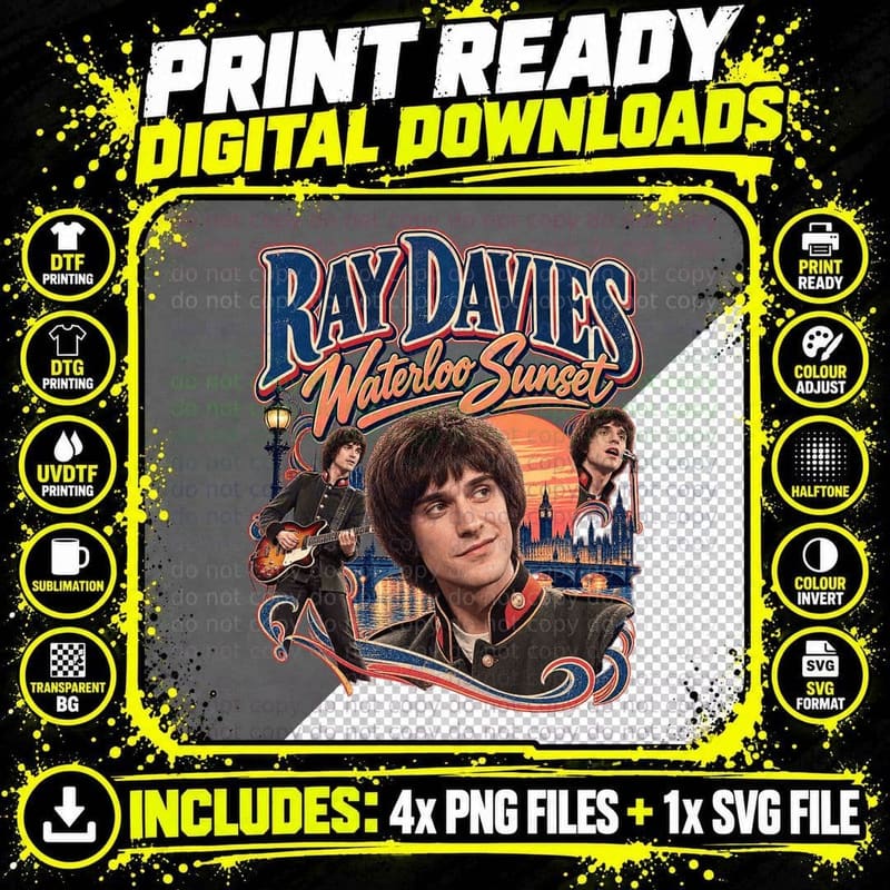 Ray Davies Vintage Waterloo Sunset 1960s British Rock Png SVG Digital Bundle