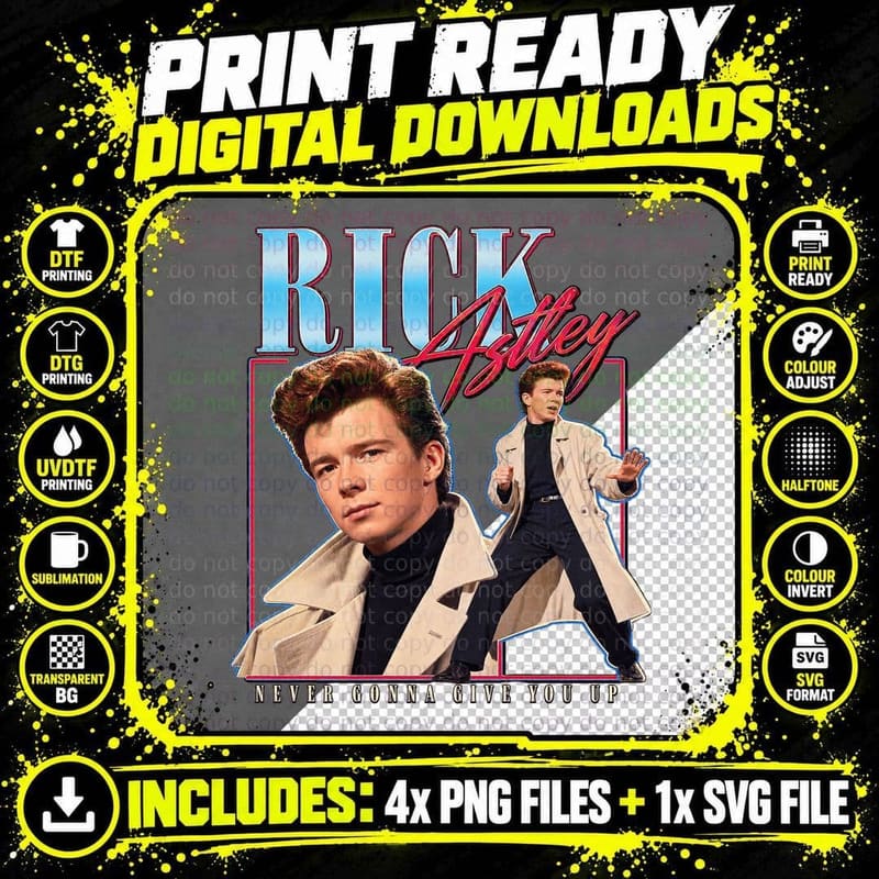 Rick Astley Vintage Never Gonna Give You Up 1987 Dance Png SVG Digital Bundle