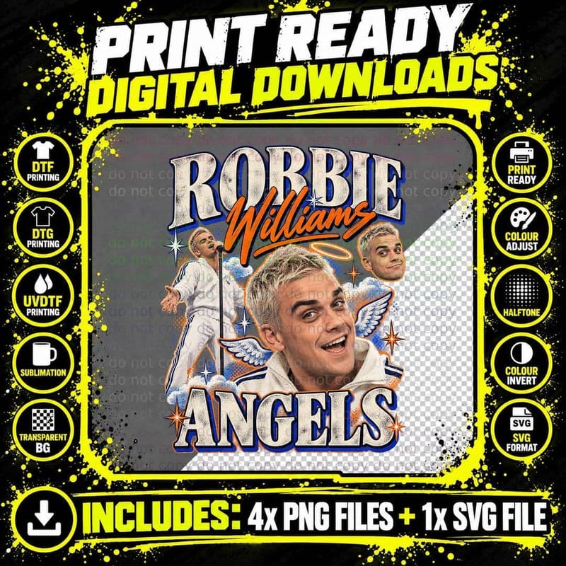 Robbie Williams Vintage Angels 1990s Pop Music Retro Fan Png SVG Digital Bundle