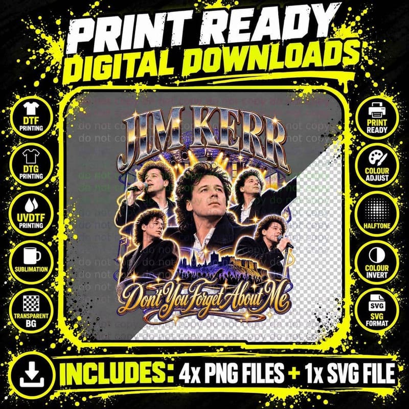 Simple Minds Vintage Jim Kerr Don't You Forget About Me Png SVG Digital Bundle