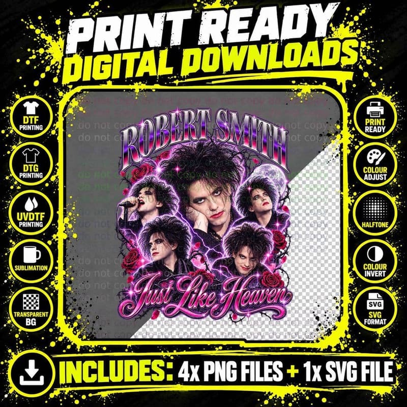 The Cure Vintage Robert Smith Just Like Heaven 1985 Goth Png SVG Digital Bundle