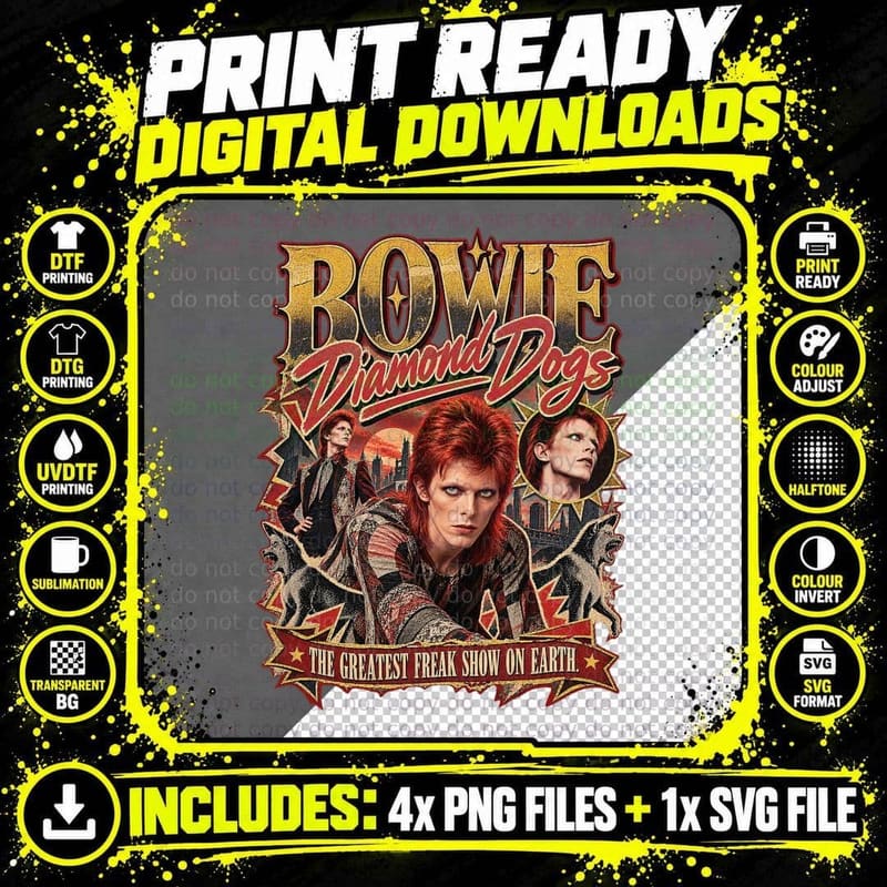 David Bowie Diamond Dogs 1974 Vintage Glam Rock Retro Png SVG Digital Bundle