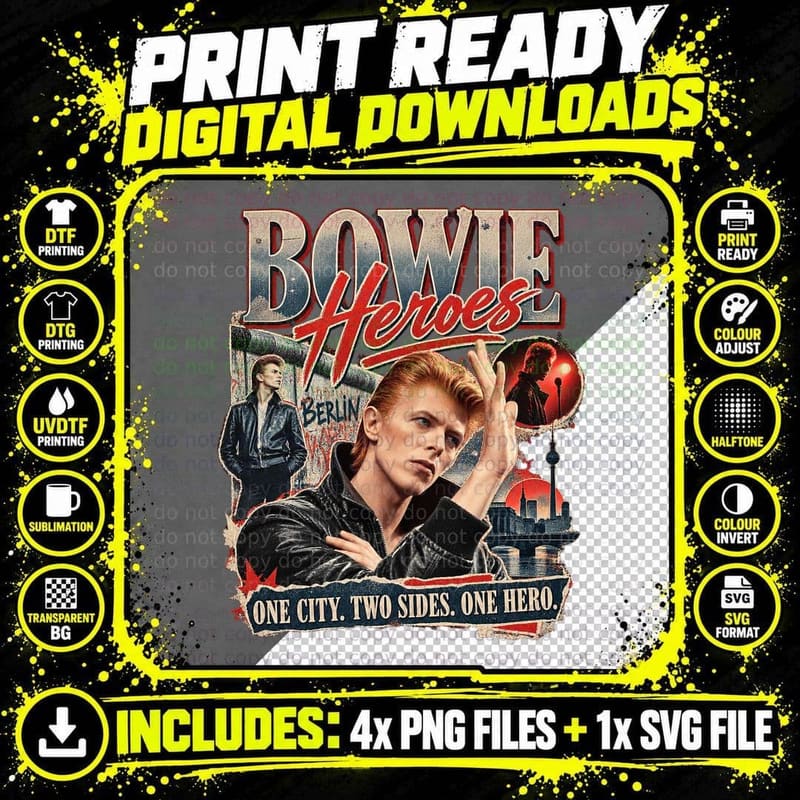 David Bowie Heroes 1977 Berlin Vintage Rock Retro Music Png SVG Digital Bundle