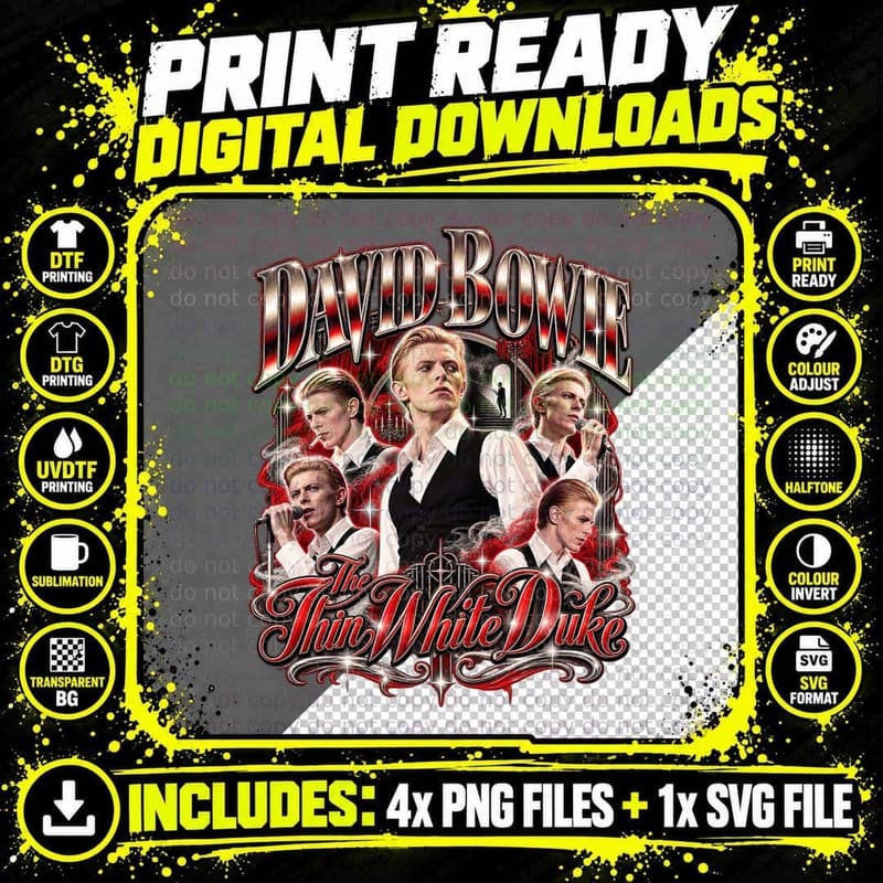 David Bowie Thin White Duke 1976 Vintage Glam Rock Retro Png SVG Digital Bundle