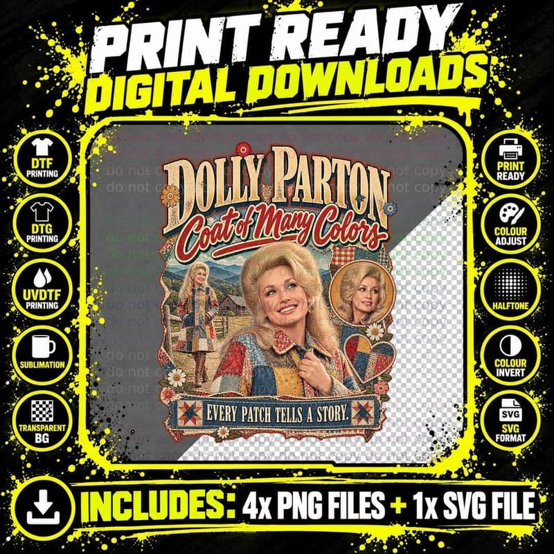 Dolly Parton Coat of Many Colors 1971 Vintage Country Png SVG Digital Bundle