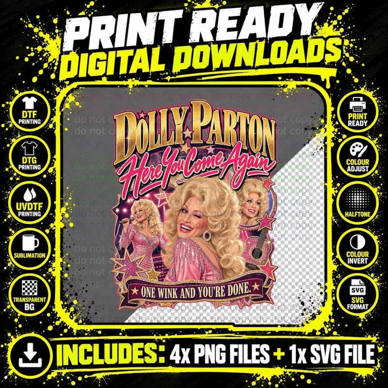 Dolly Parton Here You Come Again 1977 Vintage Country Png SVG Digital Bundle