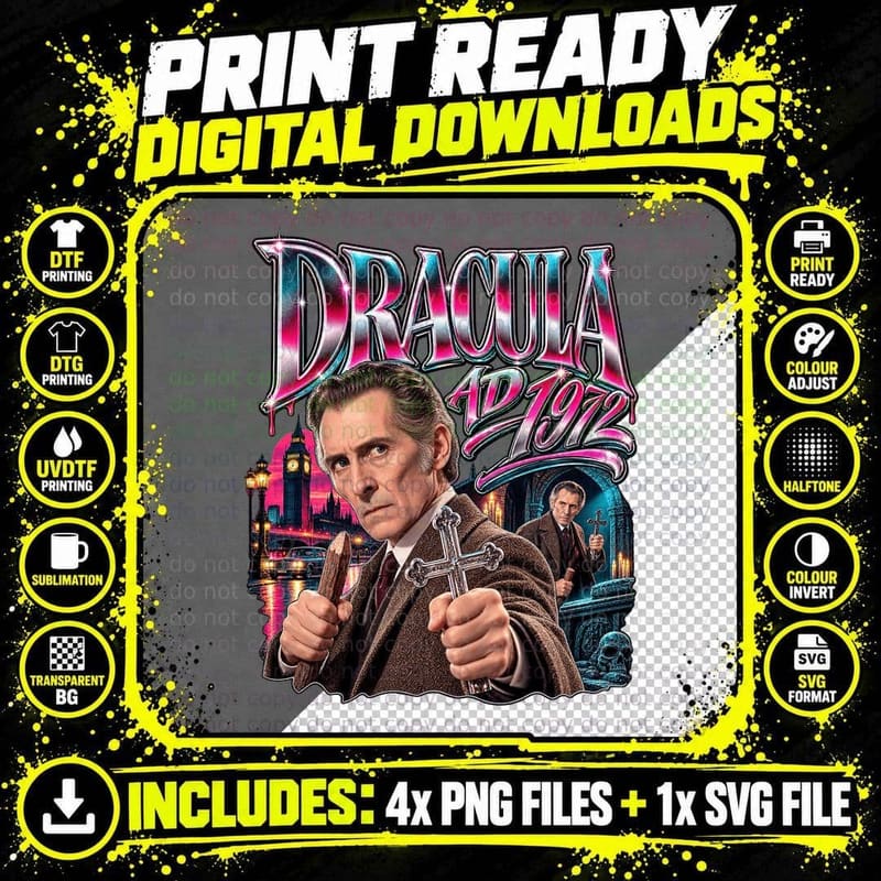 Dracula AD 1972 Vintage Peter Cushing Van Helsing Hammer Png SVG Digital Bundle