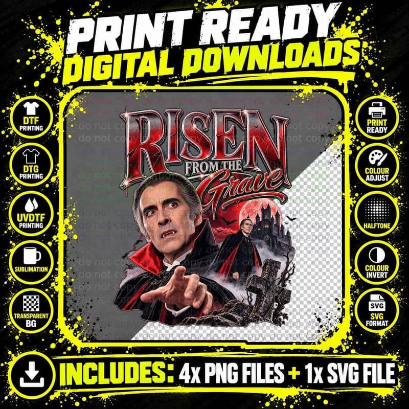 Dracula Has Risen from the Grave Vintage Christopher Lee Png SVG Digital Bundle