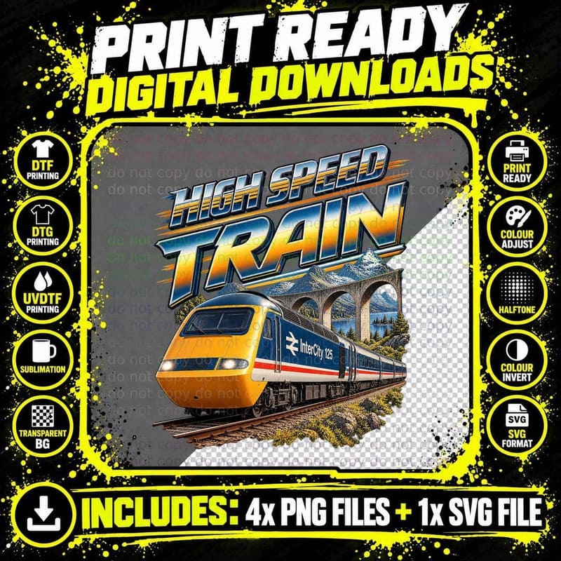 InterCity 125 British Rail HST High Speed Train Railway Png SVG Digital Bundle