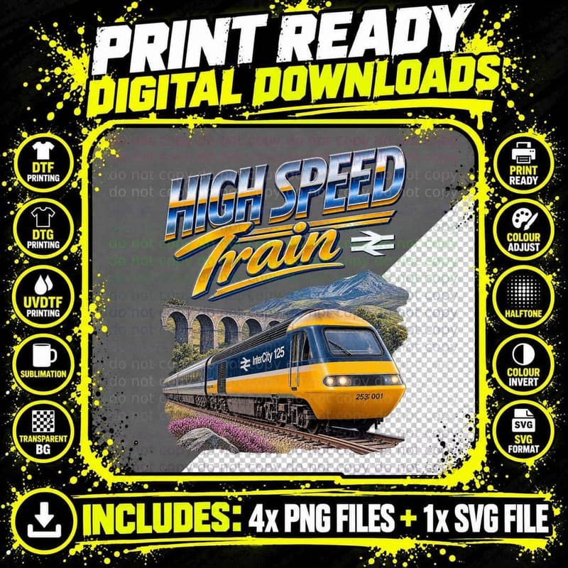 InterCity 125 Vintage British Rail HST High Speed Train Png SVG Digital Bundle