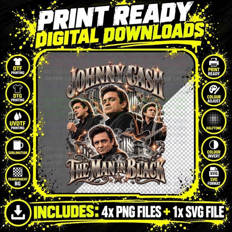 Johnny Cash Vintage 1969 Man In Black Country Music Png SVG Digital Bundle