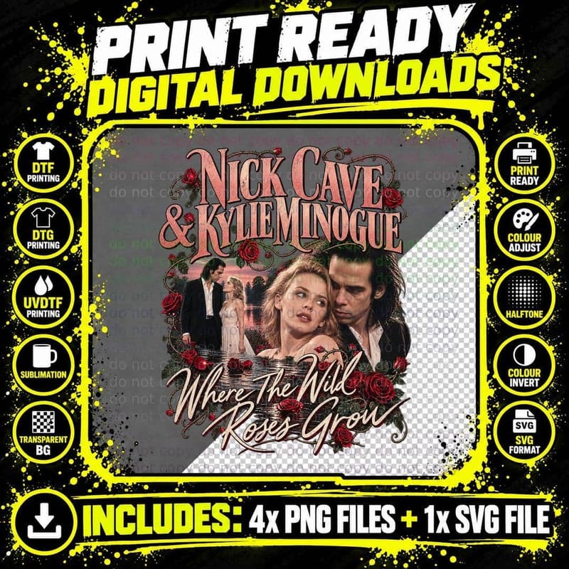 Nick Cave Kylie Minogue Vintage Where The Wild Roses Png SVG Digital Bundle
