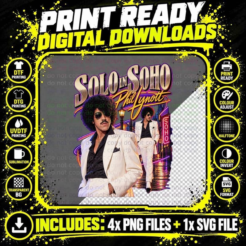 Phil Lynott Solo In Soho Vintage Music 1983 Irish Rock Png SVG Digital Bundle
