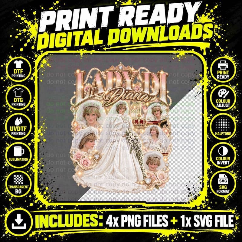 Princess Diana Vintage Lady Di Royal Wedding 1981 Bridal Png SVG Digital Bundle