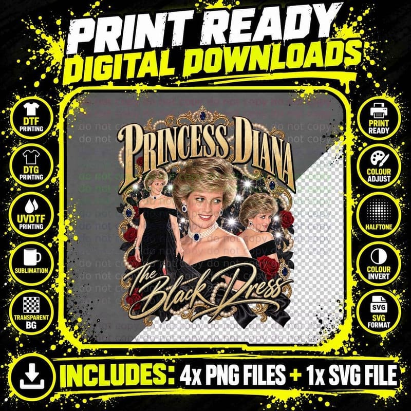 Princess Diana Vintage The Black Dress Revenge Dress Png SVG Digital Bundle