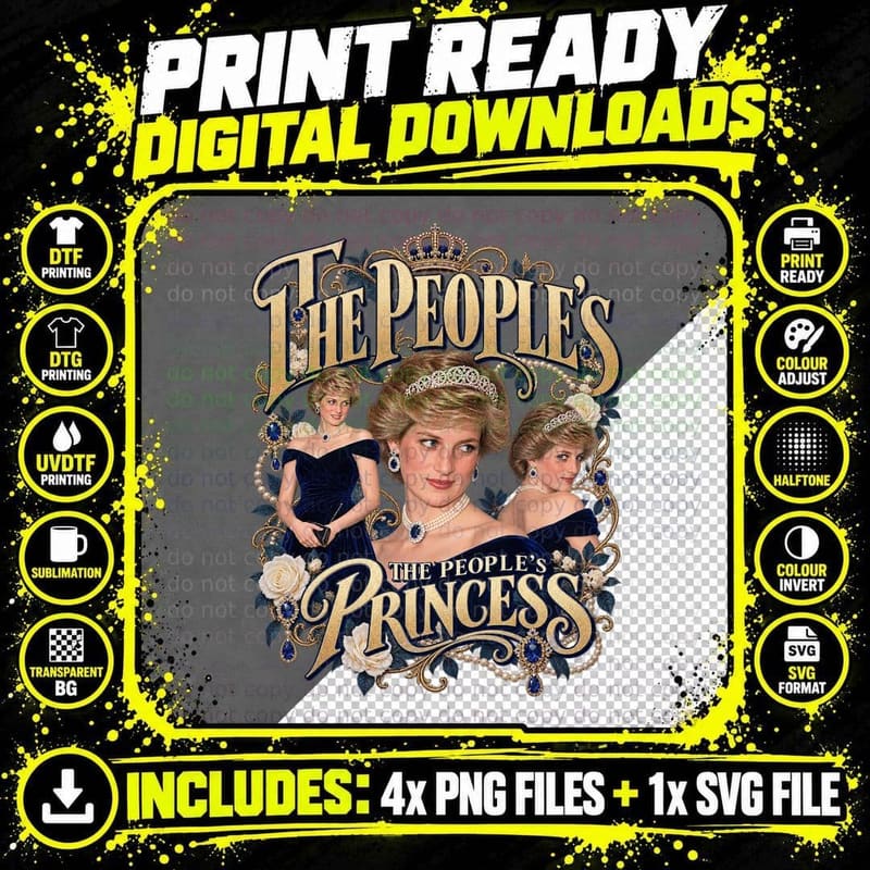 Princess Diana Vintage The People's Princess Royal Icon Png SVG Digital Bundle