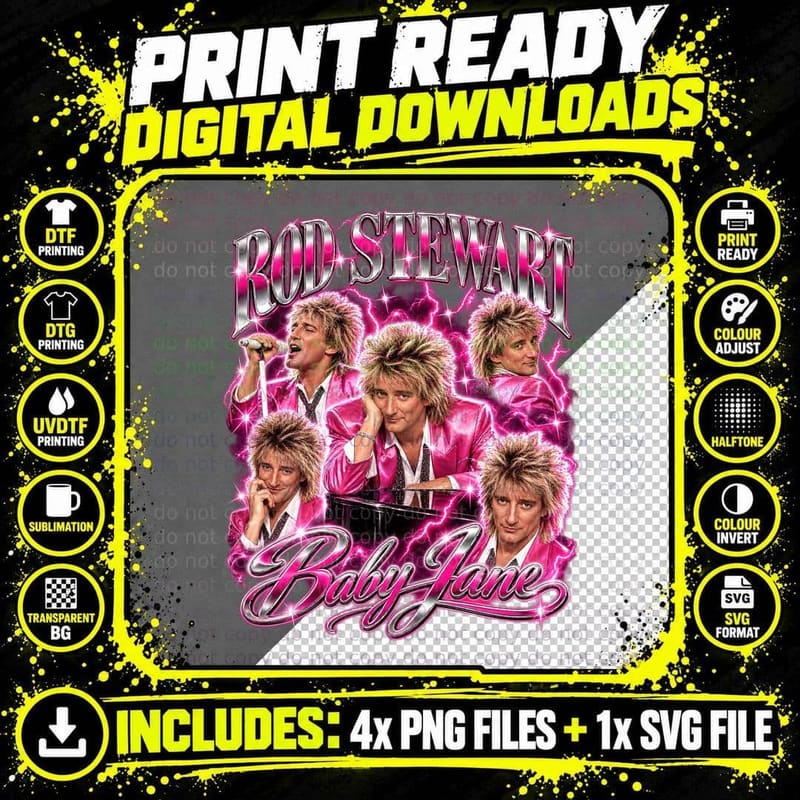 Rod Stewart Baby Jane 1983 Vintage Rock Retro Collage Png SVG Digital Bundle