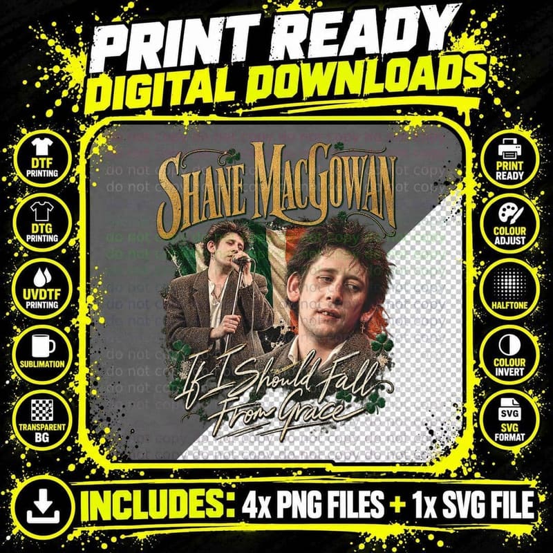 Shane MacGowan Vintage If I Should Fall From Grace Irish Png SVG Digital Bundle