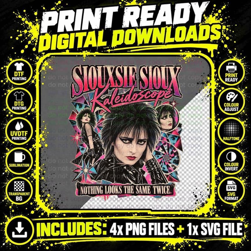 Siouxsie Sioux Kaleidoscope 1980 Vintage Post Punk Png SVG Digital Bundle