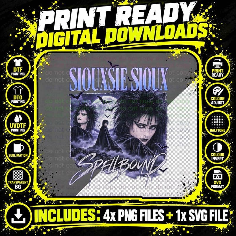 Siouxsie Sioux Vintage Spellbound Gothic Post Punk Music Png SVG Digital Bundle