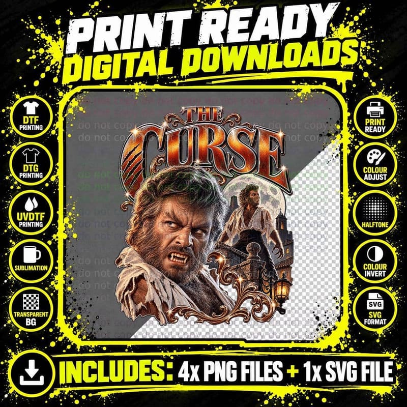 The Curse of the Werewolf Vintage Oliver Reed Hammer Png SVG Digital Bundle